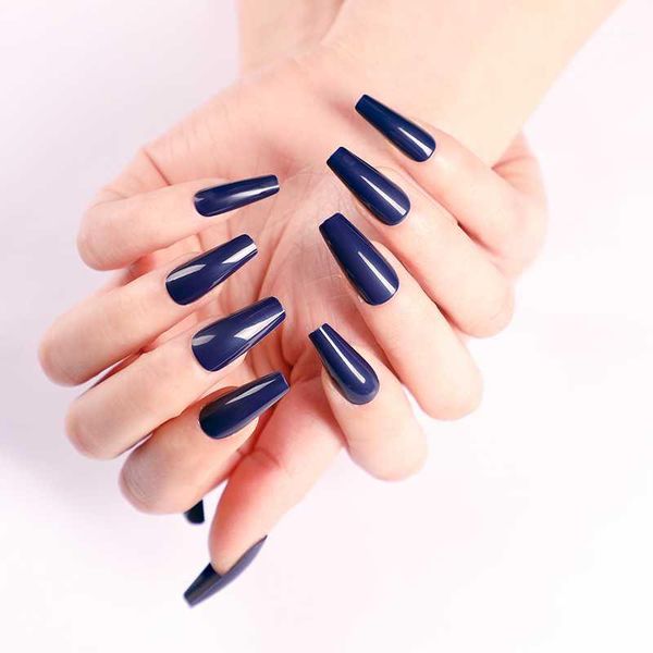 

24pcs latest candy long ballet false nails deek blue p6181, Red;gold
