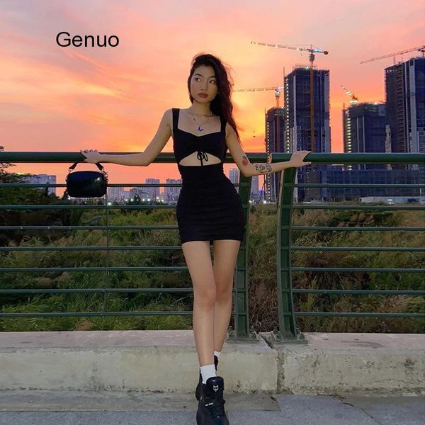 

casual dresses women spaghetti strap dress spring summer hollow out sleeveless slim 2021 lady mini mujer, Black;gray
