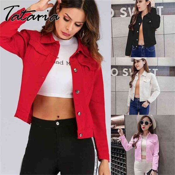 Jaqueta jeans e casacos para mulheres cor doce solto casual casual denim chaqueta mujer vermelho casaco jaqueta feminina 210922