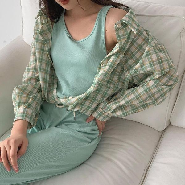 

knitted suit women fake two and trousers sweatsuit ladies hig waist korean style clothes lace up pant plaid women's piece pants, White