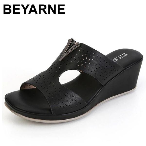 

slippers beyarnefashion shoes woman summer sandals female flat comfortable footwear casual beach solid color wedge women's, Black
