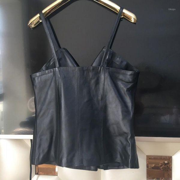 

women's vests real black leather jacket women don't have short sleeve south korean style cowhide sheepskin soft1, Black;white