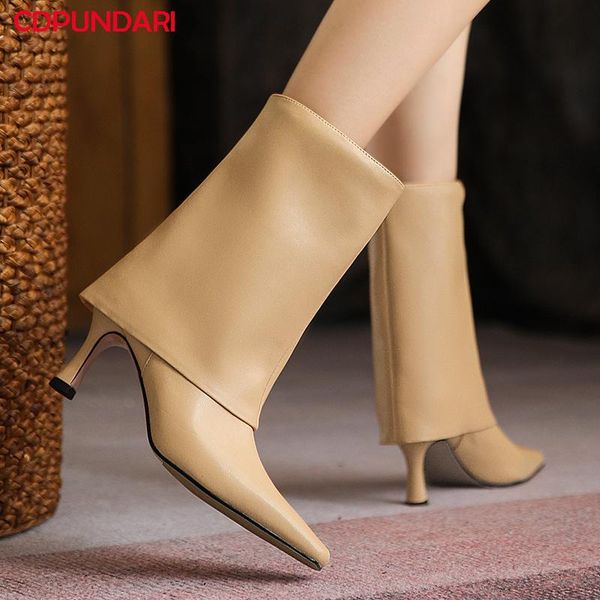 

boots ladies genuine leather stiletto high heels calf women autumn winter modern long shoes botas invierno mujer, Black