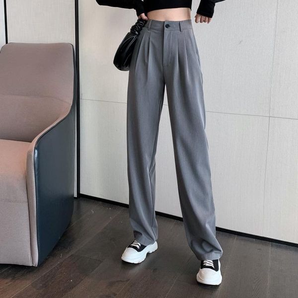

women's pants & capris black suit trousers spring summer 2021 casual high waist straight wide leg loose mopping trend, Black;white