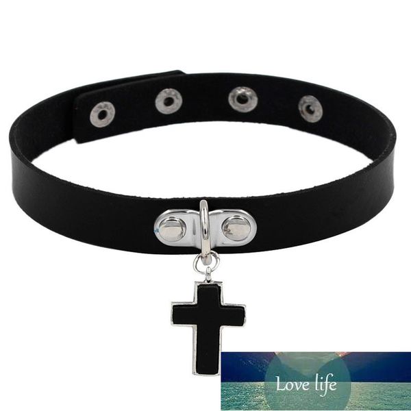 PU Couro Preto Cross Grofo Grofo Colar Mulheres Punk Rock Goth Chocker Bondage Colares Collar para Mulheres Moda Jóias