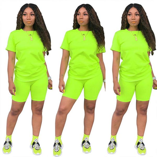 

neon two piece short set for women crop shorts 2021 casual tracksuits sweat suit summer 2 outfit women's, Gray