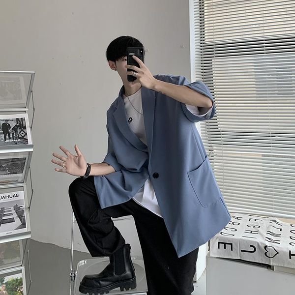 

men's suits & blazers summer short-sleeved blazer fashion business society mens dress jacket korean loose solid color casual suit men, White;black