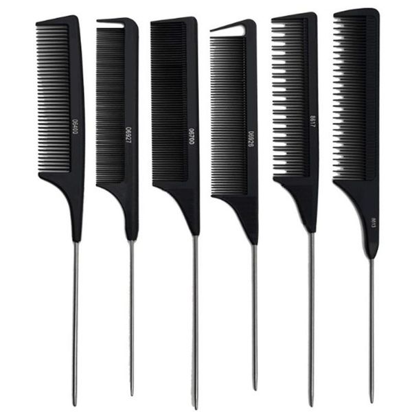 

hair brushes professional heat resistant salon black metal pin tail antistatic comb hard carbon cutting trimmer, Silver