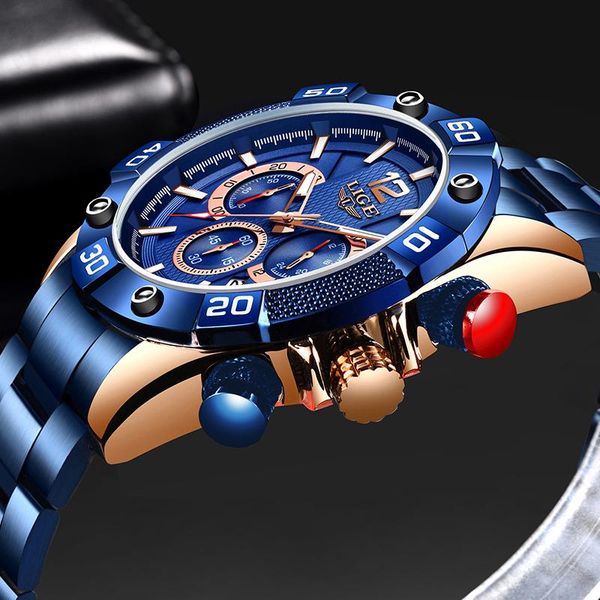 

wristwatches lige 2021 fashion blue mens watch clock sport chronograph male waterproof quartz watches for men relogio, Slivery;brown