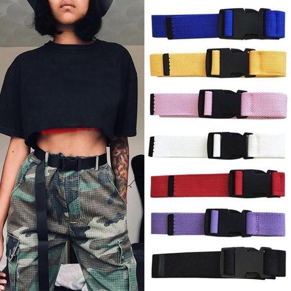 

belts adjustable all-match belt korean style canvas vintage plastic buckle elastic solid color long waistband, Black;brown