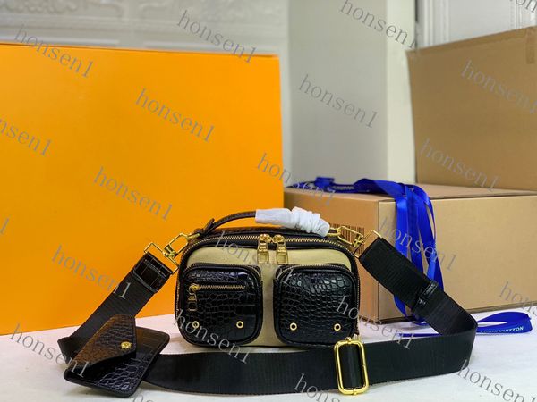 

m56888 utility crossbody women bag handbag coin purse canvas natural cowhide-leather stud mini clutch shoulderbag double zip closure