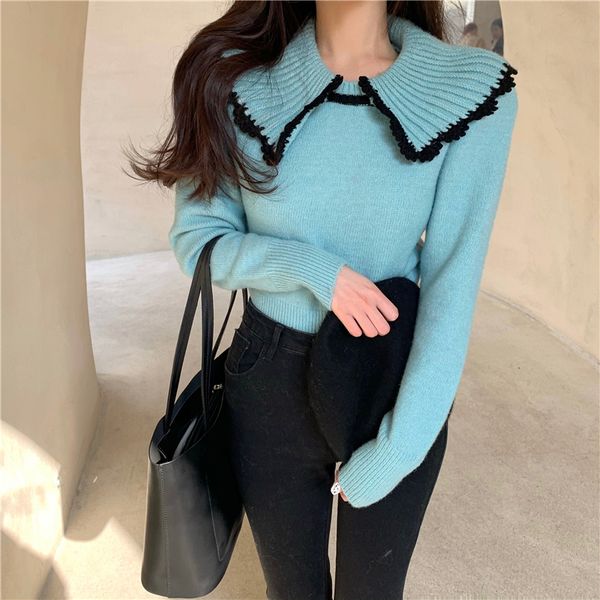 

3 colors womens knitted sweater autumn and winter 2021 loose korean style female sweaters and pullovers womens (r99515), White;black