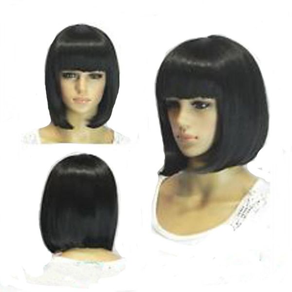 

synthetic wigs hairjoy straight black bangs for women medium length hair bob wig heat resistant bobo hairstyle cosplay