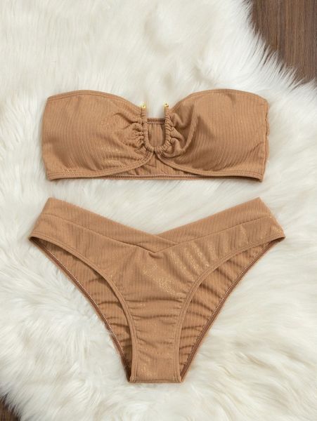 

ruched bandeau bikini swimsuit q7h4#, White;black