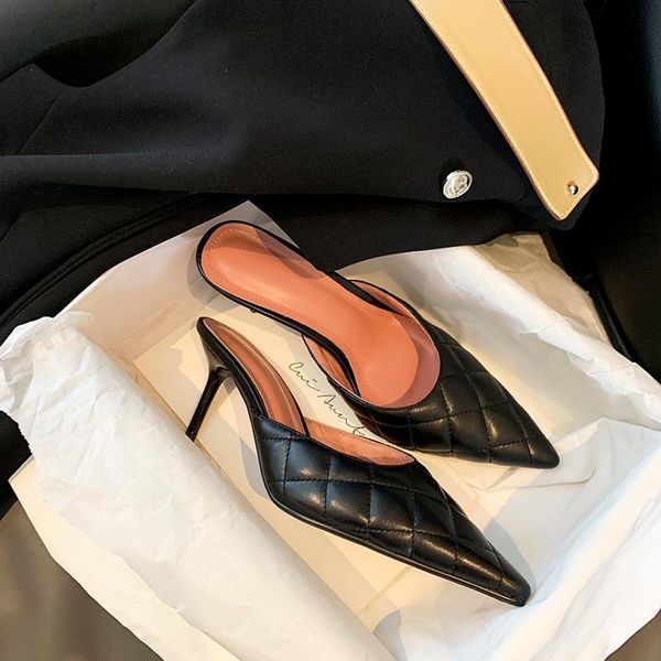 

slingbacks women pumps genuine leather high heels slippers shoes 2021 spring summer party night club fashion woman, Black