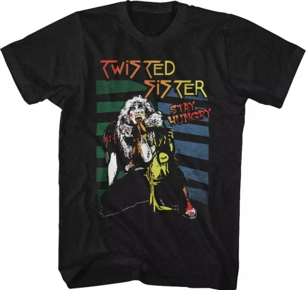 

twisted sister stay hungry t shirt mens licensed rock band tee retro new black, White;black