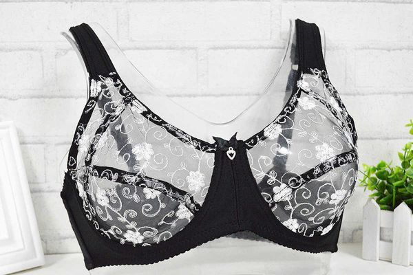 Schwarze ungepolsterte BHs für Frauen A B C D DD E F 42 44 Spitzen-Bralette Floral Soutien Gorge Transparent Sexy Dessous Geschenk 210623