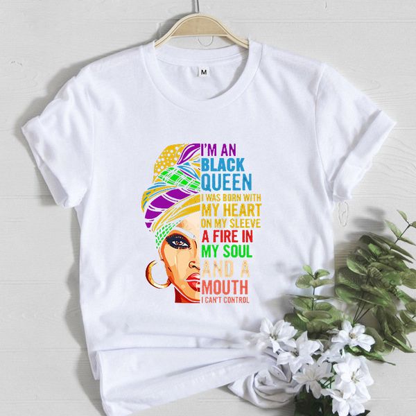 Kadın T-Shirt Propcm Kadın Güzel Afrikalı Melanin Siyah Kız Baskı Tişört Kraliçe Dudaklar Haruku Kadın Kısa Kol Kıyafetleri Gemi Sıradan Partisi Kulüp Sokak Giyim 2024