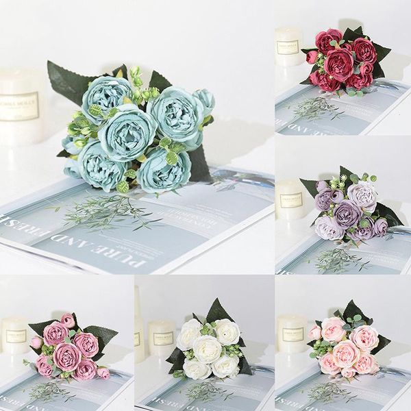 

decorative flowers & wreaths 1 bouquet 5 heads artificial peony tea rose silk fake for diy living room home garden wedding decoration