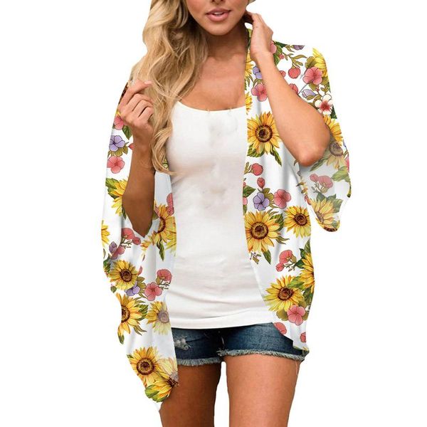 

women's blouses & shirts multicolors women chiffon floral kimono cardigan loose half sleeve shawl capes boho bohemia print cover up blo, White
