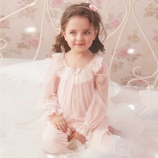 Pyjama-Sets für Kinder, Mädchen, Lolita-Prinzessin, langärmelig, Voile-Tops + Hosen, Pyjama-Set für Kleinkinder, Schlaf-Loungewear im höfischen Stil, 210908