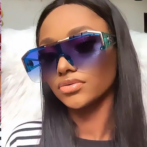 

2021 new brand one piece shield sunglasses for women vintage oversized gradient blue black sun glasses men hip hop eyewear uv400, White;black