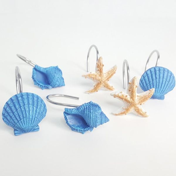 

12pcs/pack ocean series resin sea shell decorative shower cloth curtain hook hanger for bathroom bedroom living room(blue other home decor