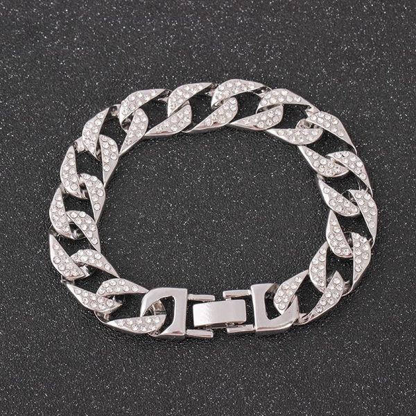 

charm bracelets 8" length micro pave cubic zircon bracelet all iced out cuban chain hip hop tennis for male female, Golden;silver