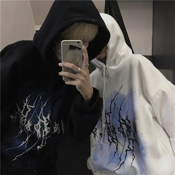 

couple men/women gothic hoodies sweatshirt harajuku loose punk men clothing hip hop streetwear winter hooded sweatshirt 211019, Black