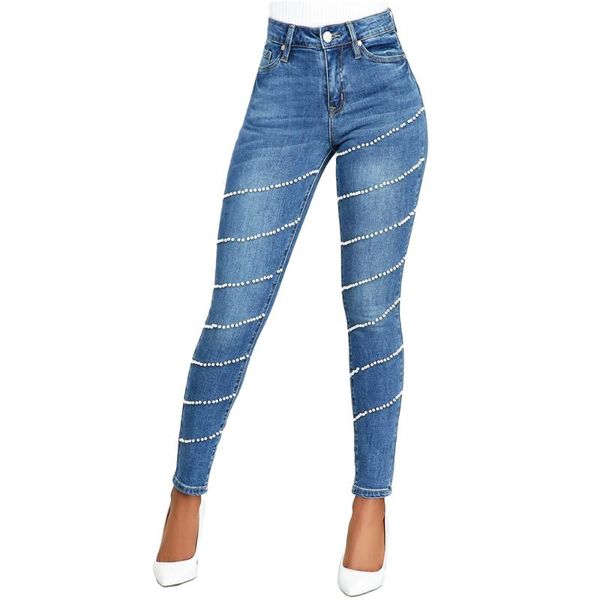 

women's pants & capris women fashion pearled slim denim boyfriend skinny jeans trousers ladies womens daily casual high waist jean clot, Black;white