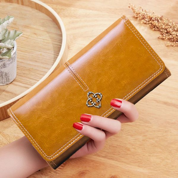 

women's 2021 ladies long new women european cross-border wallet oil retro american wax leather and wallet gxhec lianquan004, Red;black