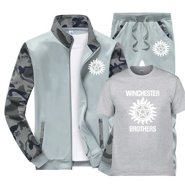 

jogging clothing winter fashion men's suits winchester brothers thicken fleece warm jacket+short sleeve+pants 3-piece set, Black;red