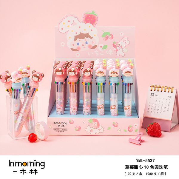 

wood one fort ten color ballpoint pen cartoon lovely primary school student hand tent push type multi stationery, Blue;orange