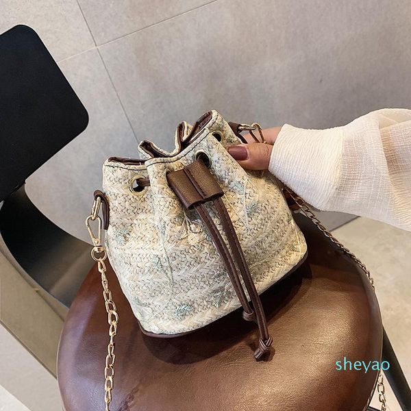 

evening bags bag female 2021 fashion straw single shoulder mini messenger bucket simple texture women's handbag