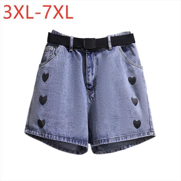 

summer plus size jeans women short large cotton wide leg blue print pocket denim 3xl 4xl 5xl 6xl 7xl, White;black