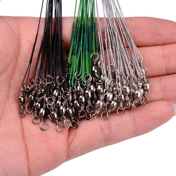 

braid line 20pcs anti bite steel fishing wire leader with swivel accessory lead core leash 15cm-30cm
