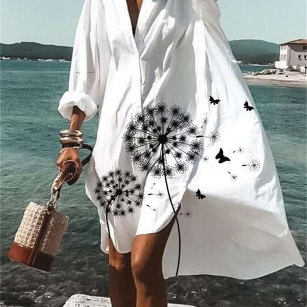 

loose dandelion print v-neck, White;black