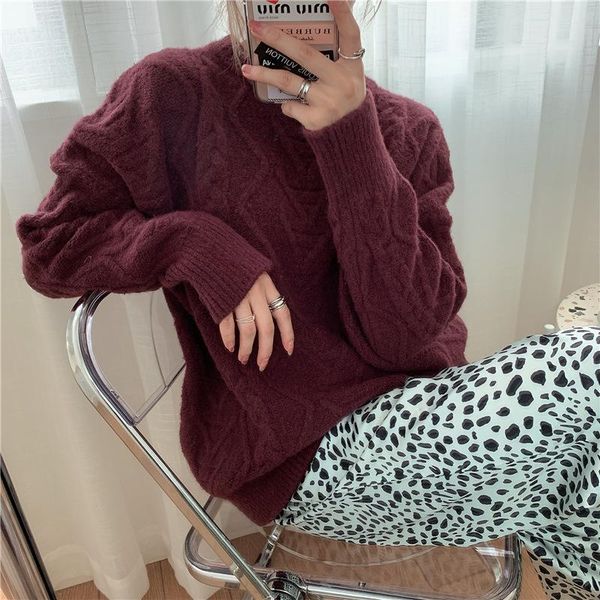 

women's sweaters korean crew neck diamond check twist foundation for fall / winter 2021 solid color thick pullover women, White;black