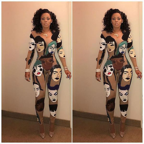 

women's jumpsuits & rompers cn975 ladies fashion halloween face long sleeve elastic casual holiday feature slim women y10y, Black;white