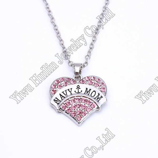 

navy mom crystal heart charm necklace pendant necklaces, Silver