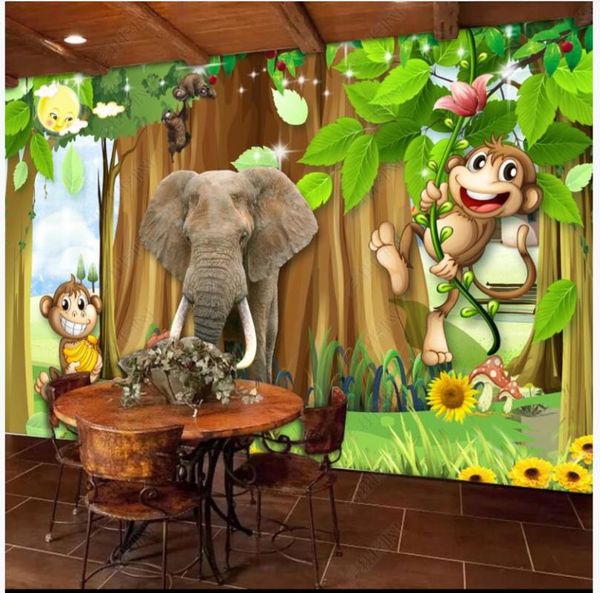 

wallpapers custom po wallpaper for walls 3 d murals modern beautiful forest tree elephant fresh children's room background wall paintin