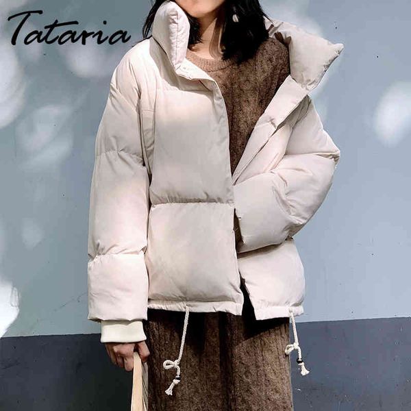 

tataria turtleneck loose parkas women winter thicken warm women's long sleeve down cotton jacket female casual outerwear 210514, Black
