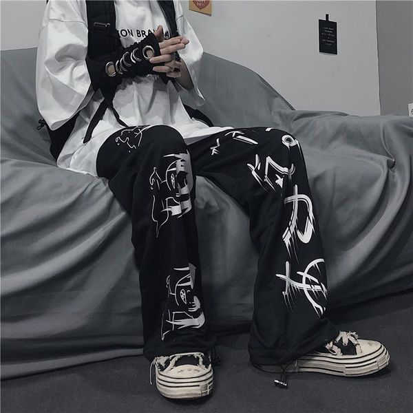 

women's pants & capris anime print gothic oversized wide leg casual hip hop y2k harajuku retro dark aesthetics, Black;white