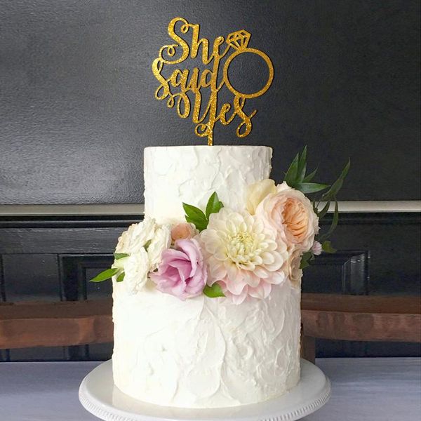 

other festive & party supplies xy-she said yes engaged cake er personalized name wedding customized names gold acrylic decoration