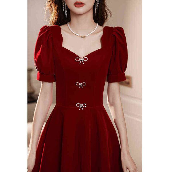 

luxury prom dresses toast bride 2021 summer back for marriage small french short sleeve engagement female, Black