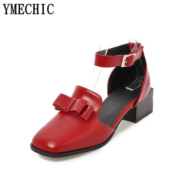 

dress shoes ymechic sweet pink yellow black bowtie ankle strap med block heels woman plus size ladies party high pumps summer 2021