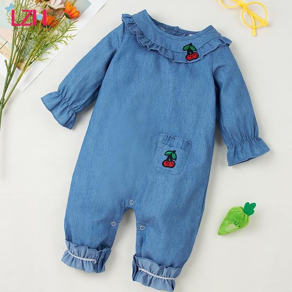 

printed baby clothes girls round neck children's products 0-2 years spring born kid romper warm jumpsuit for toddler jumpsuits, Blue