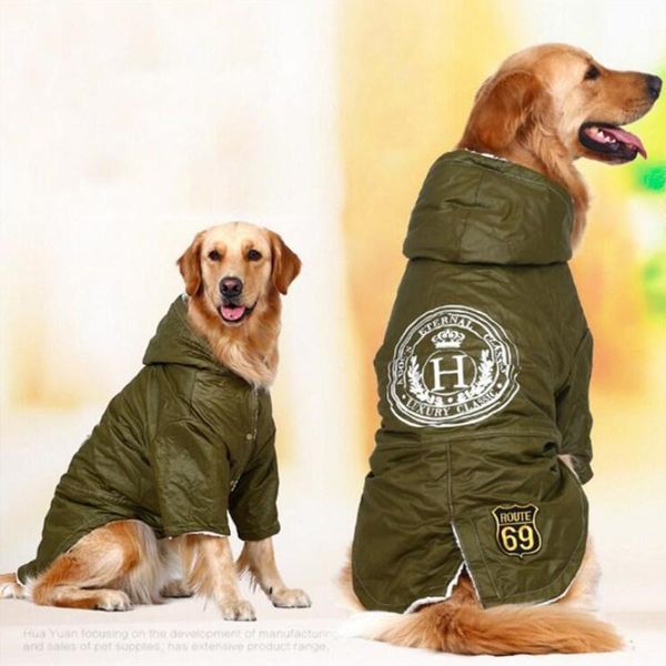 

dog apparel big clothes large coat green warm cotton-padded two feet thicken hoodie jacket