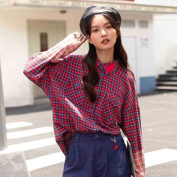 

women's blouses & shirts blouses blouse cotton comfortable plaid gradient dyed vintage long sleeve loose shirt 0iap, White