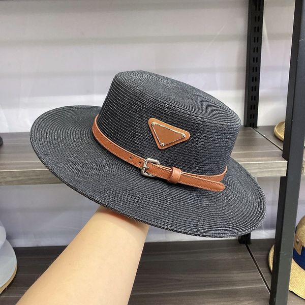 

spring and summer 2021 new p family belt buckle flat hat women's korean leisure fashion paper straw sun visor